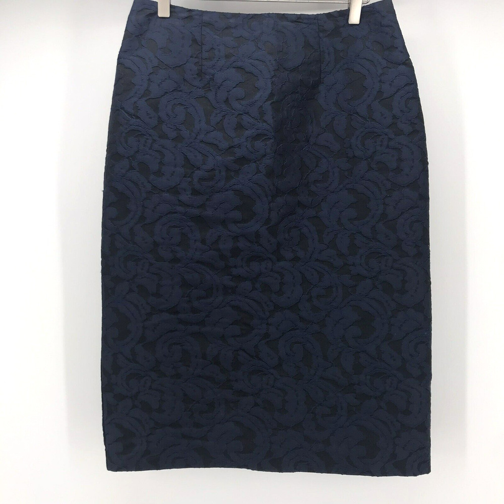 Coldwater Creek Skirt Womens 8 Blue Black Textured Pencil Straight Lined